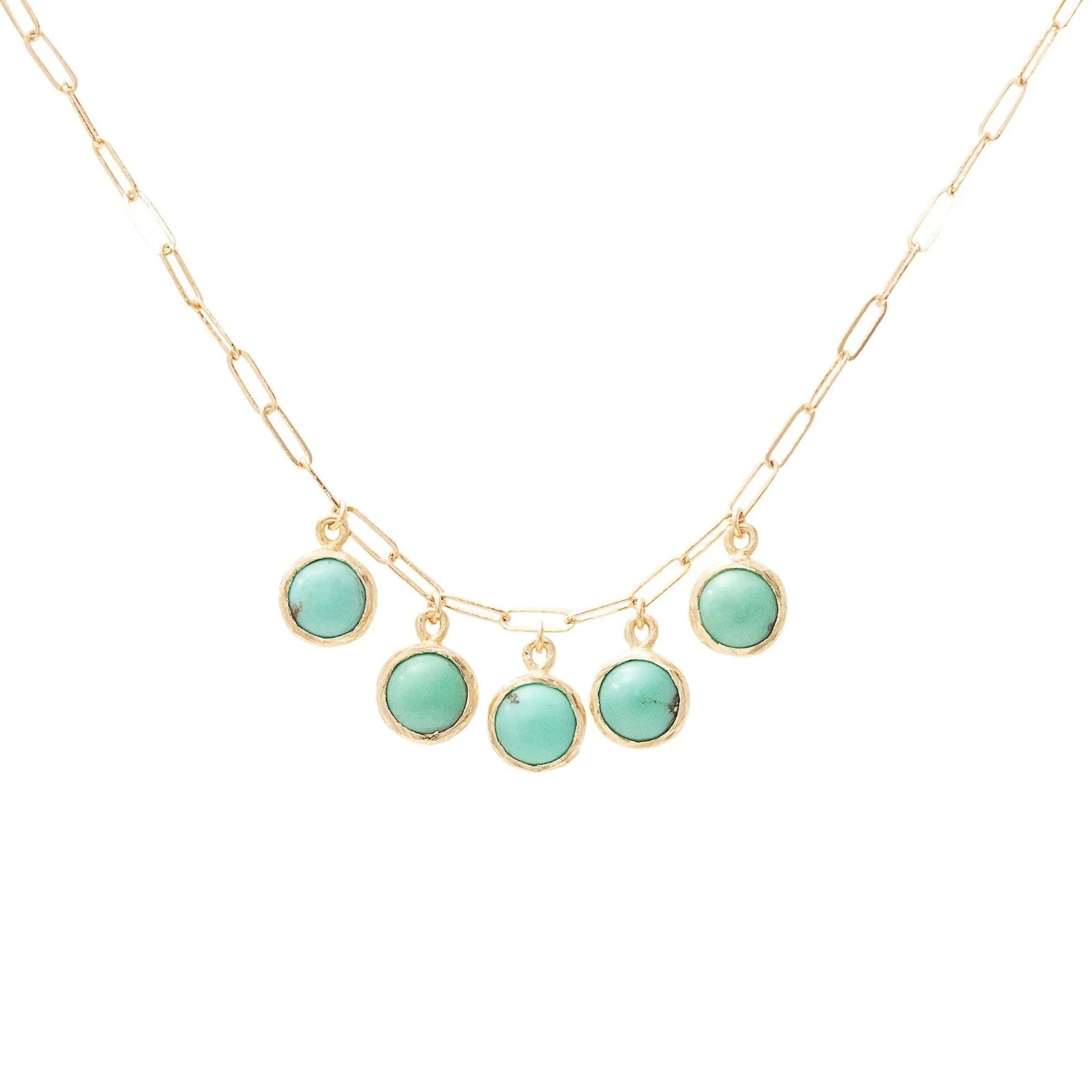 10K Semi-Precious Five Stone Drop Necklace in Turquoise