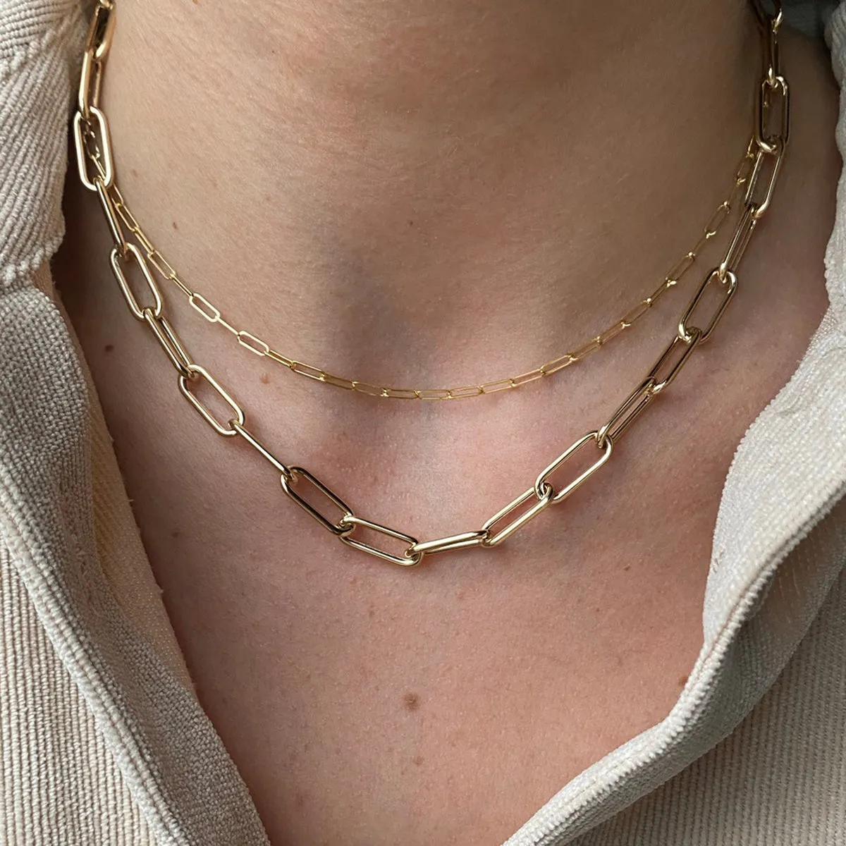 14k Gold Small Paperclip Chain Necklace