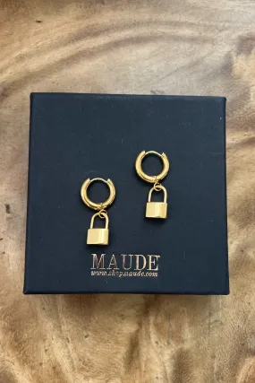 18K Lock Dangle Earrrings