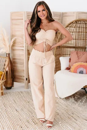 Abby Smocked Tube Top & Pants Set (Taupe)