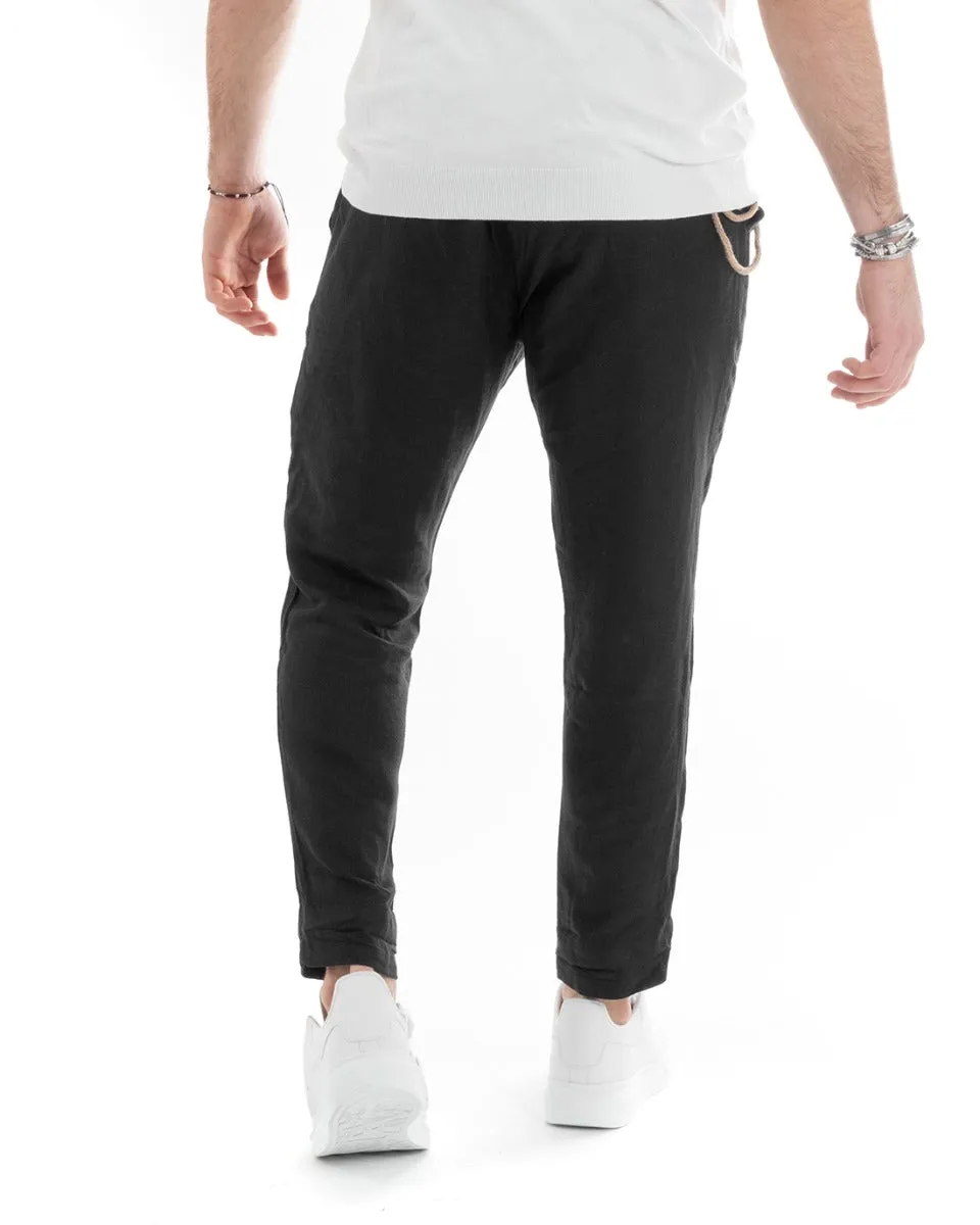 Abito Uomo Monopetto Completo Lino Sartoriale Giacca Pantaloni Tinta Unita Nero GIOSAL-OU2325A