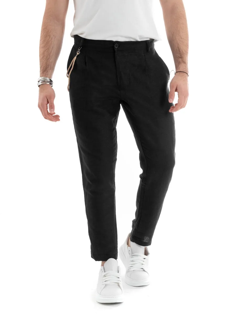 Abito Uomo Monopetto Completo Lino Sartoriale Giacca Pantaloni Tinta Unita Nero GIOSAL-OU2325A