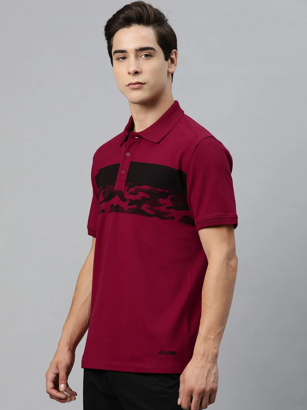 Alcis Men Abstract Printed Polo Collar Sports T-shirt