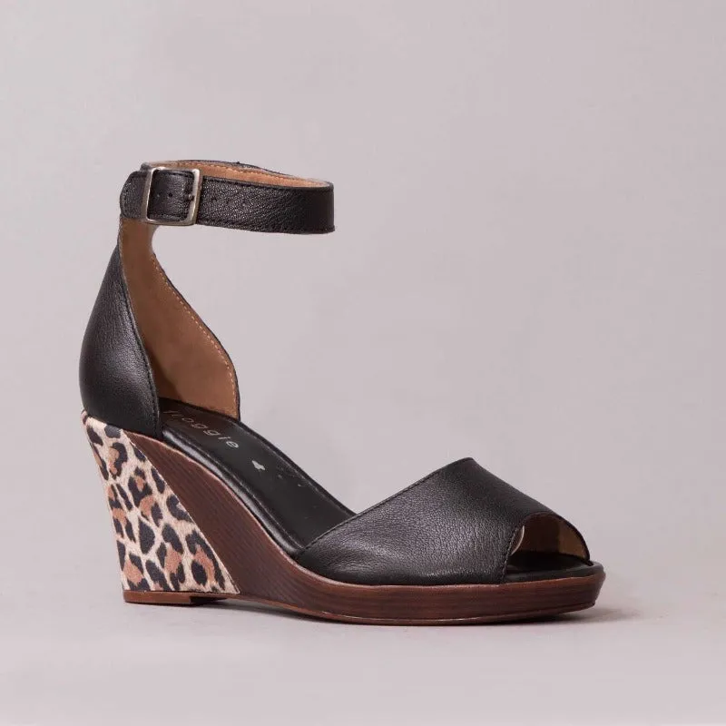 Ankle Strap Wedge Sandal in Black - 12422