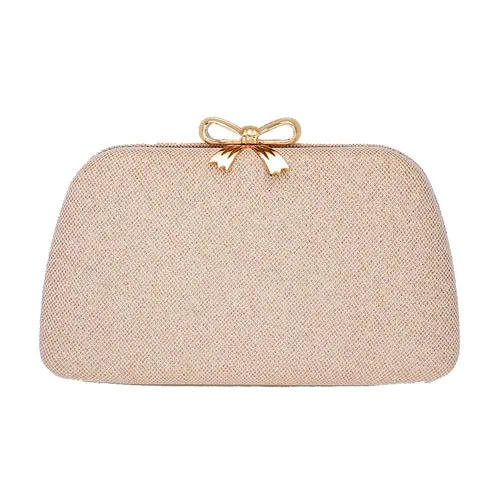 Bow Accented Shimmery Evening Clutch Crossbody Bag