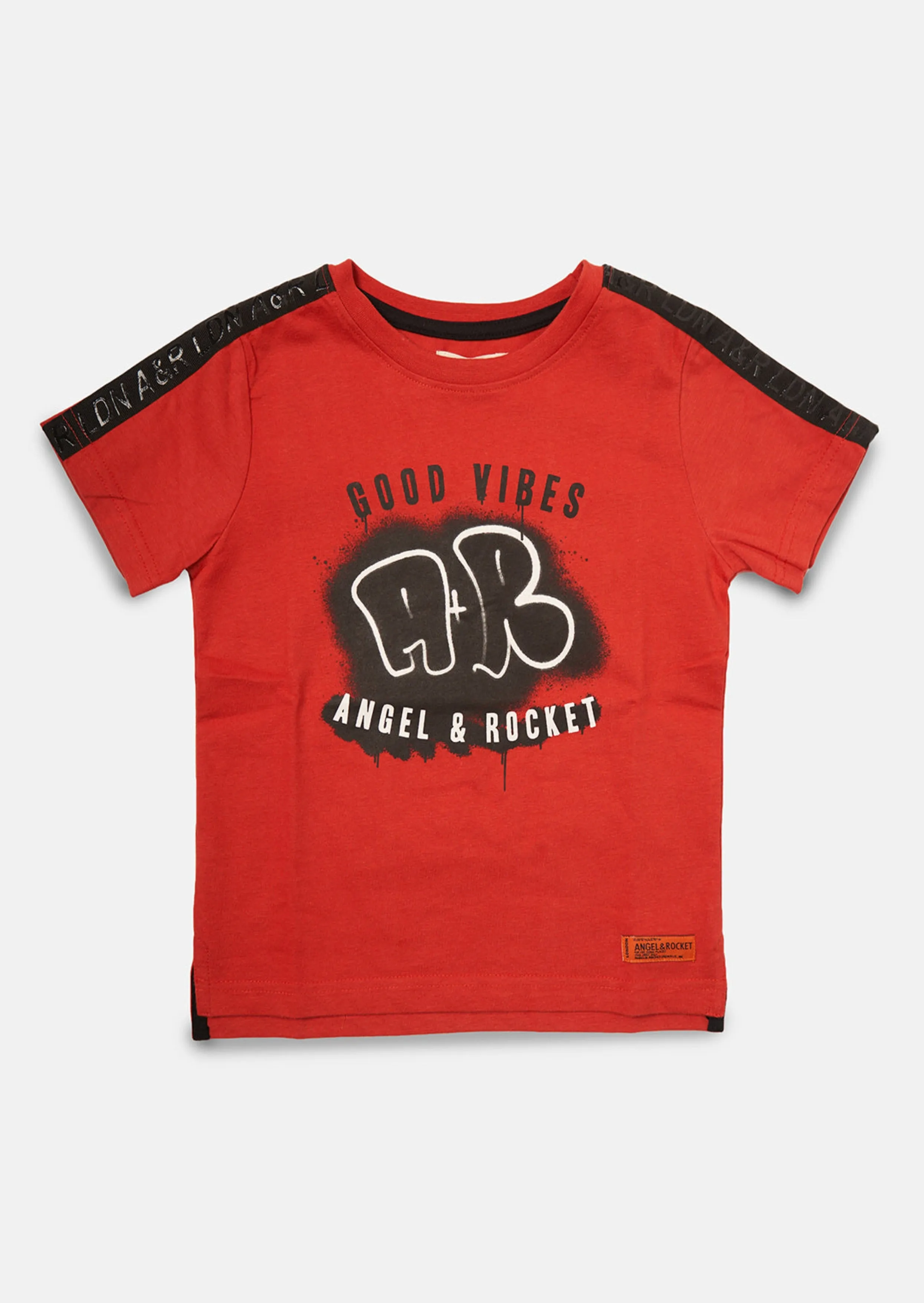 Boys Good Vibes Graffiti Printed Red T-Shirt