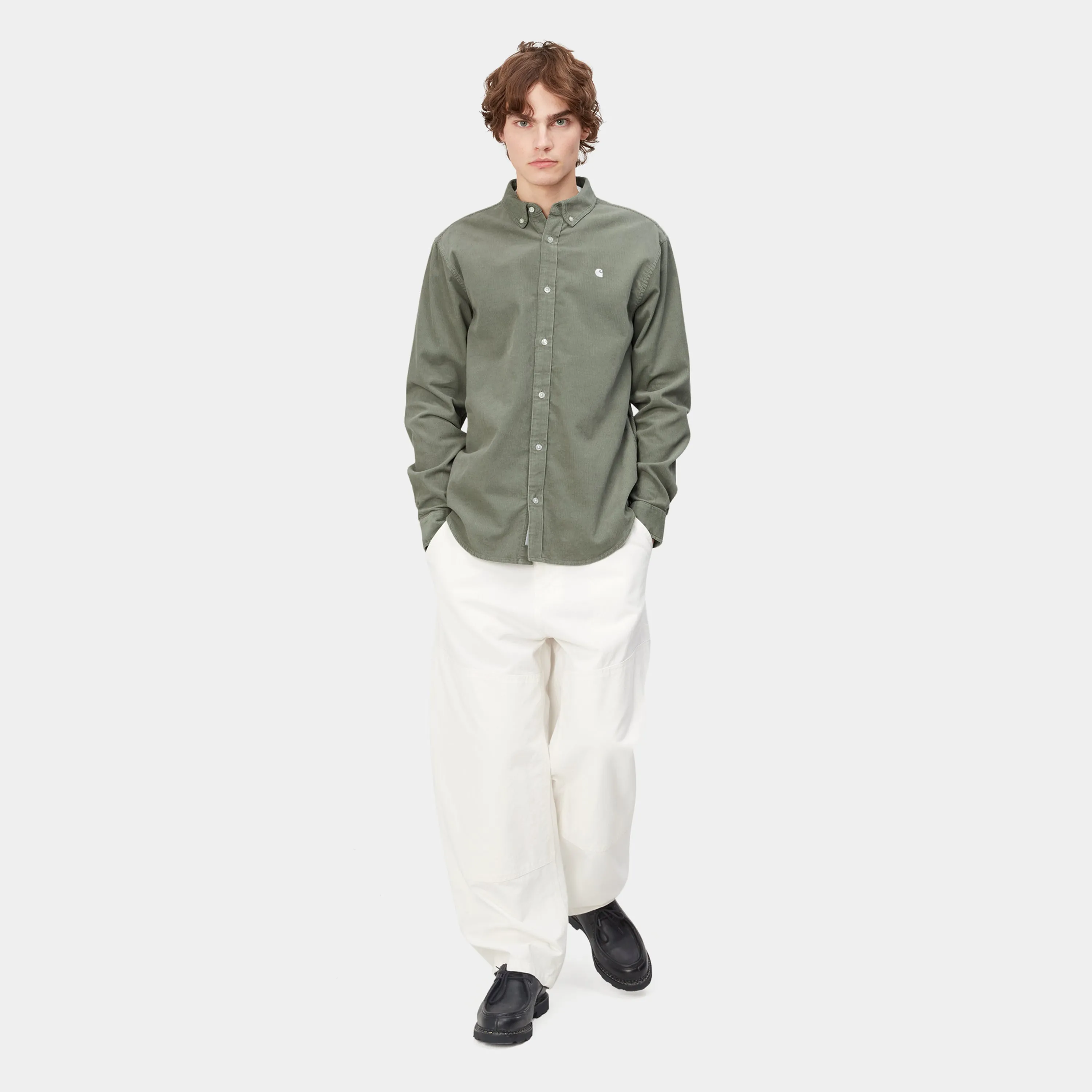 Carhartt L/S Madison Fine Cord Shirt - Yucca / White