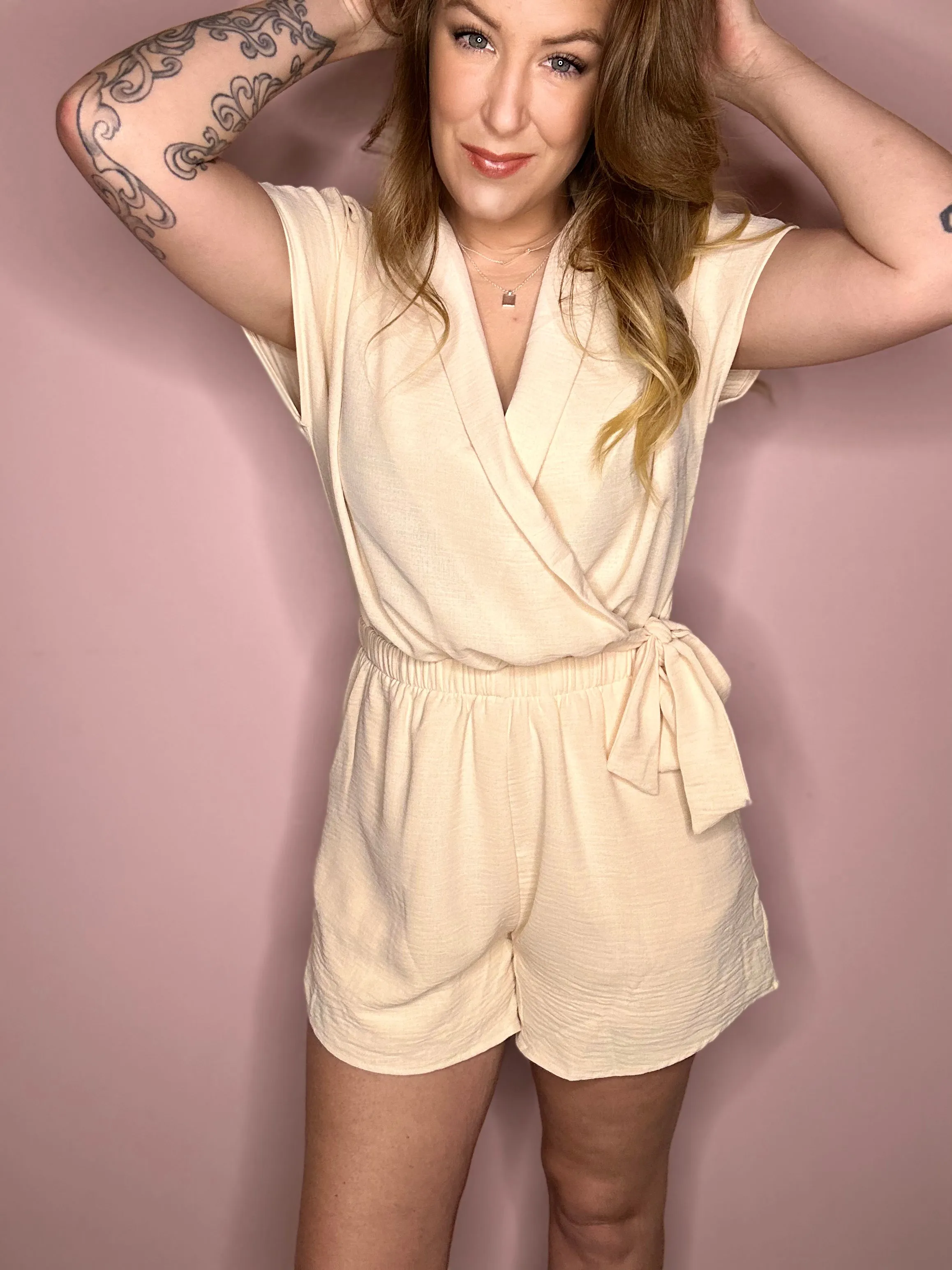 Cream CrossOver Tie Romper