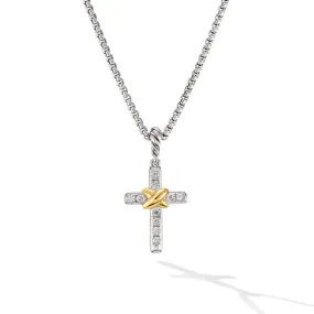 David Yurman Petite Cross Necklace in Sterling Silver with 18K Yellow Gold with Diamonds, 20.8mm