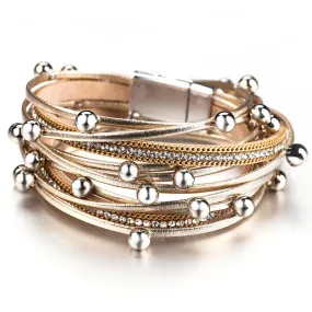 'Dhindha' Rhinestones & Beads Wrap Bracelet - gold