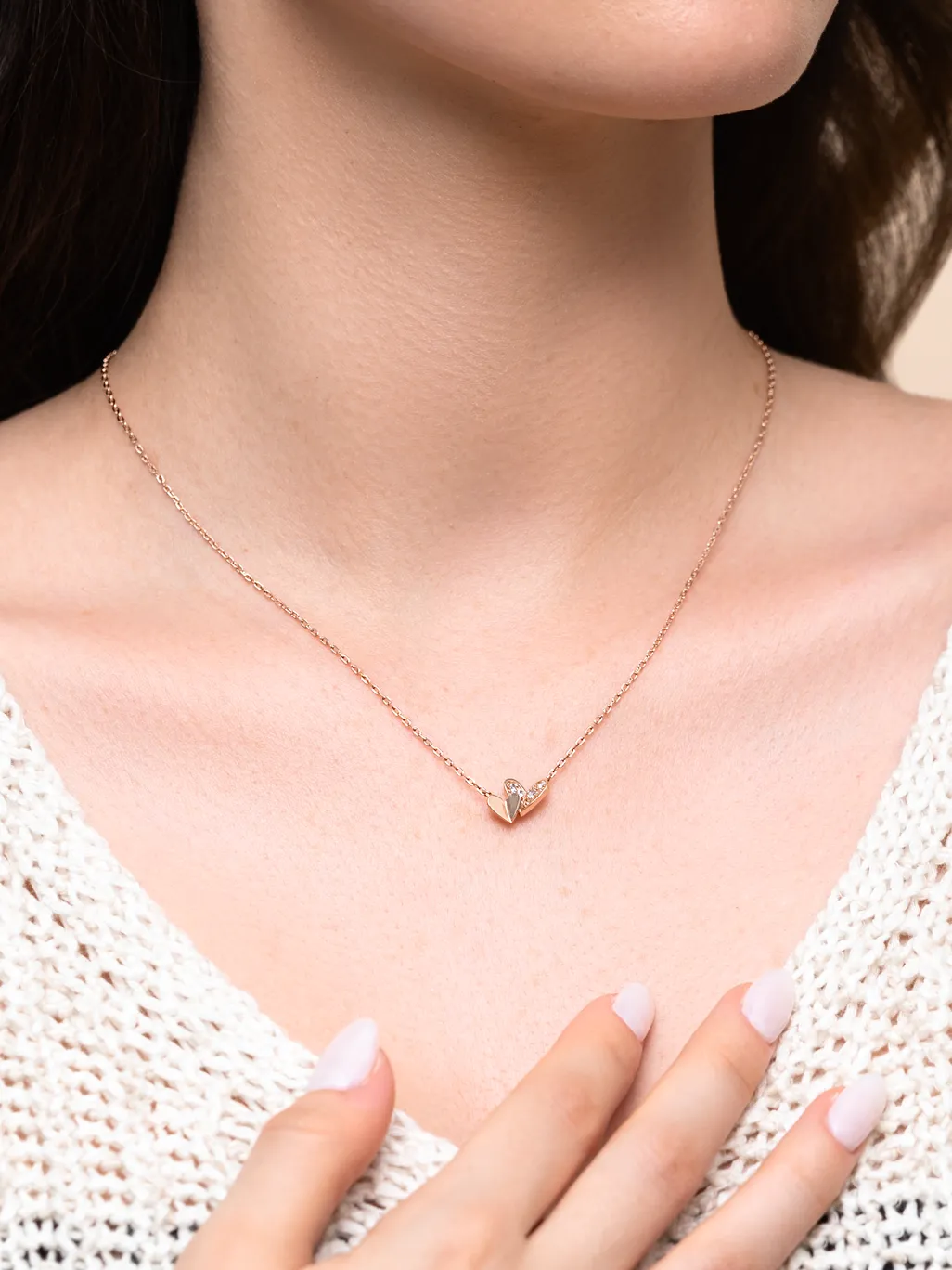 Folded Heart Duo Rose Gold Necklace