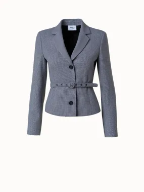 Hahnentritt-Blazer mit Gürtel aus Pebble Crêpe