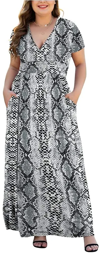 HAOMEILI Women's L-5XL Long Sleeve V-Neck Plus Size Casual Maxi Dresses with Pockets