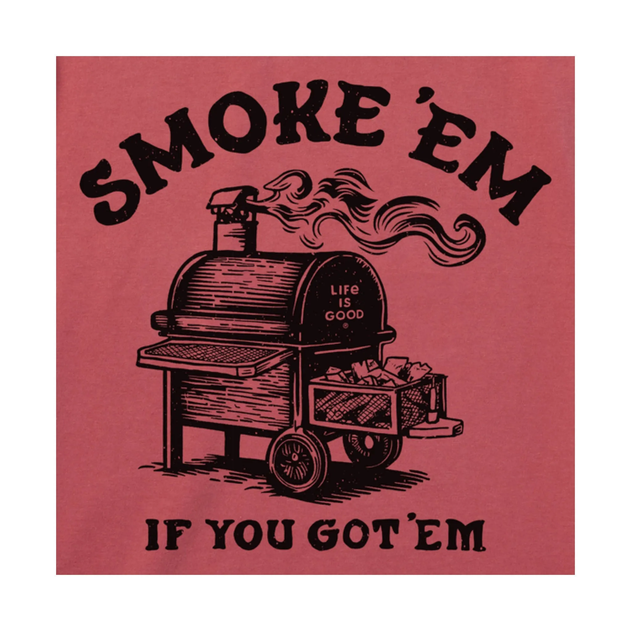 Life Is Good Men's Woodcut Smoke'em Short Sleeve Tee - Faded Red