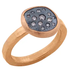 Lika Behar Peach Glow Cognac Diamond Ring Oxidized Silver & 22K Rose Gold