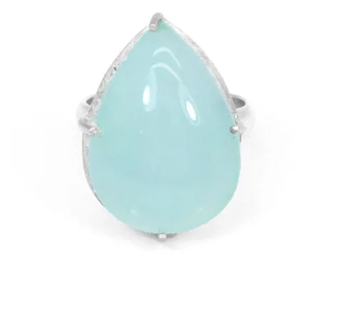 Natural Aqua Chalcedony Gemstone Ring Solid 925 Sterling Silver Ring Prong Setting Unisex Statement Ring