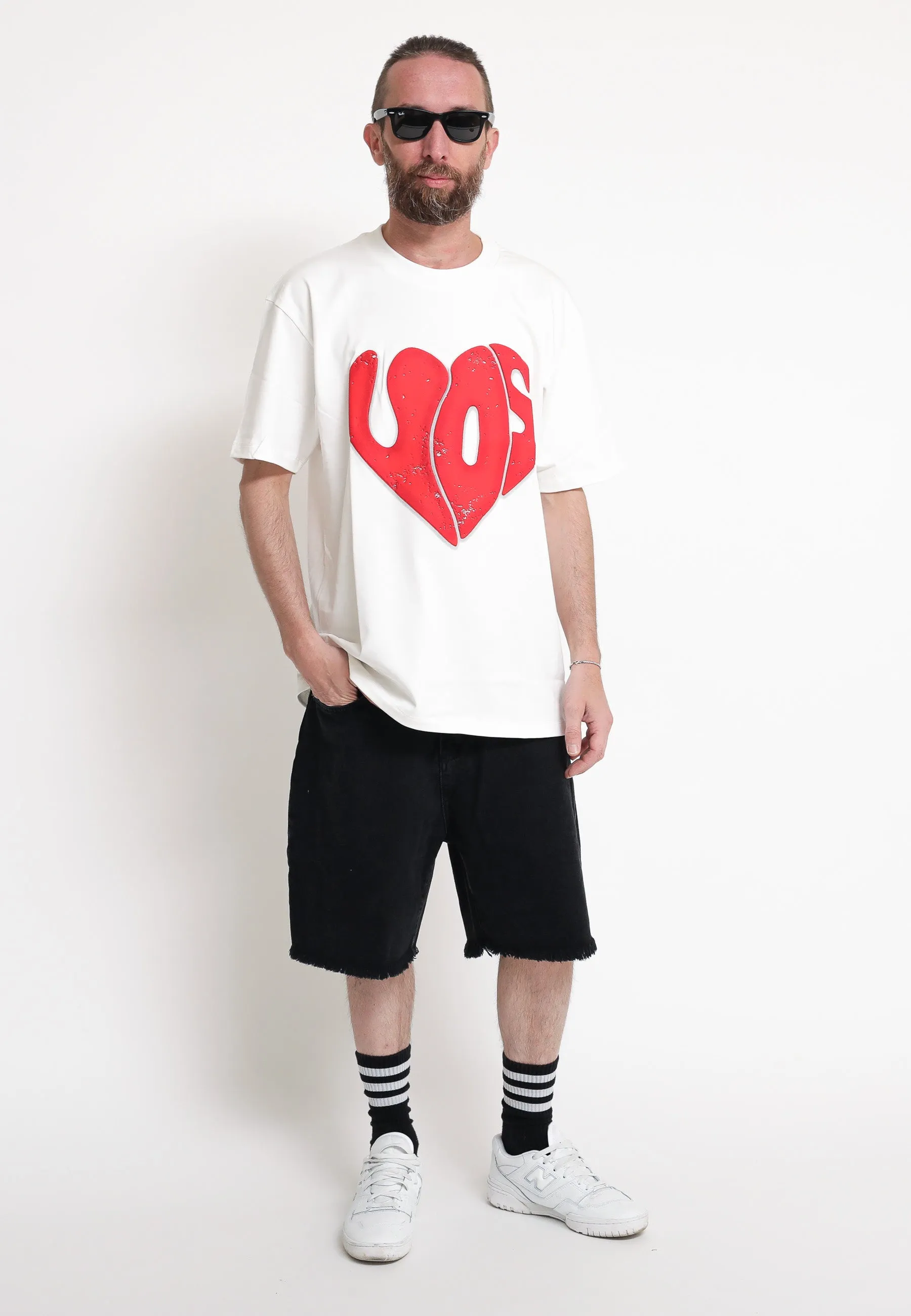 Off White T-Shirt Whit Puffy Vos