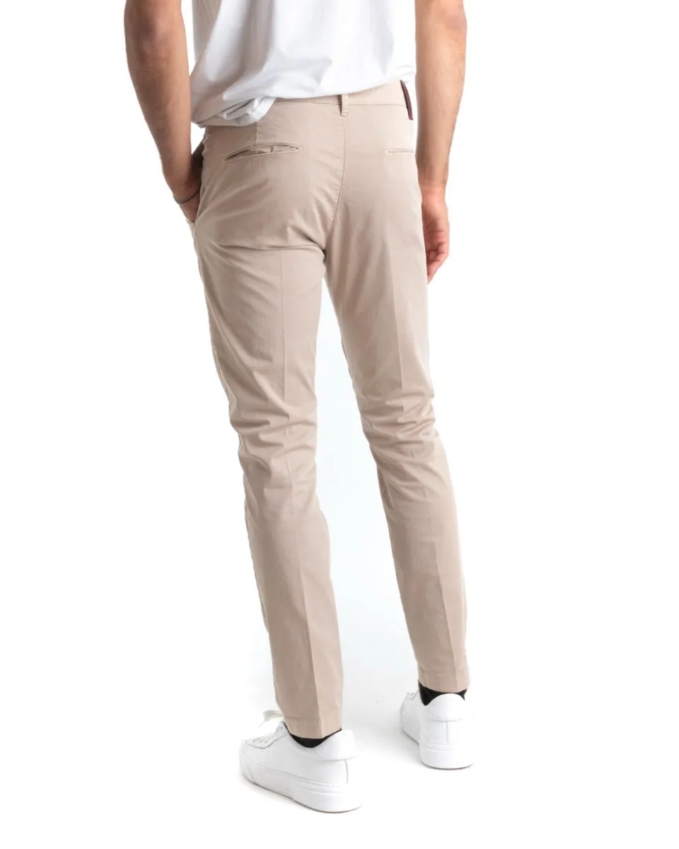 Pantaloni Uomo Cotone Tasca America Chinos Sartoriale Slim Fit Casual Beige GIOSAL-P5701A