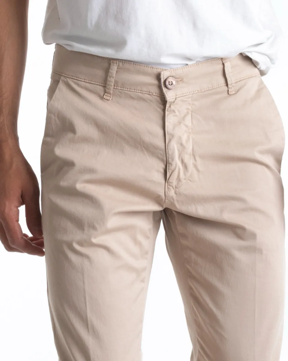 Pantaloni Uomo Cotone Tasca America Chinos Sartoriale Slim Fit Casual Beige GIOSAL-P5701A