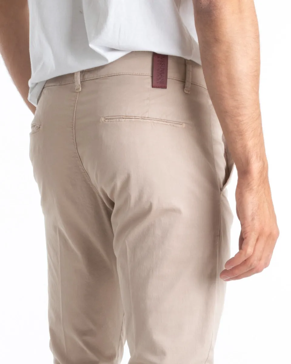 Pantaloni Uomo Cotone Tasca America Chinos Sartoriale Slim Fit Casual Beige GIOSAL-P5701A