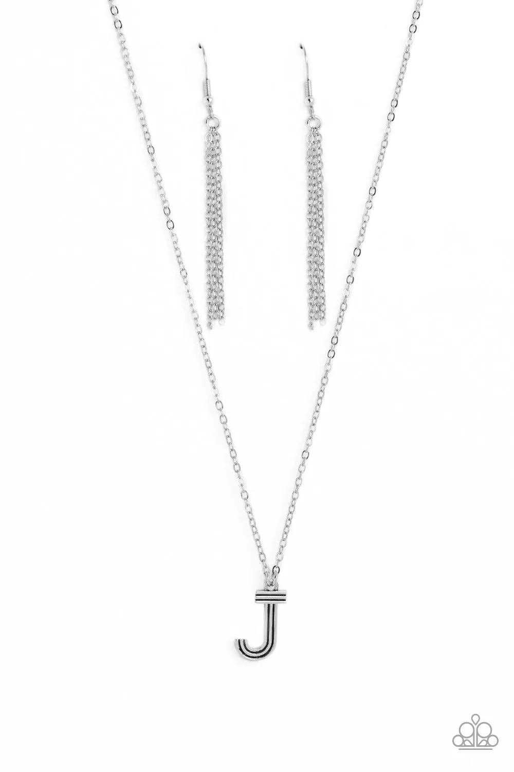 Paparazzi Leave Your Initials Silver J Necklace & Earring Set