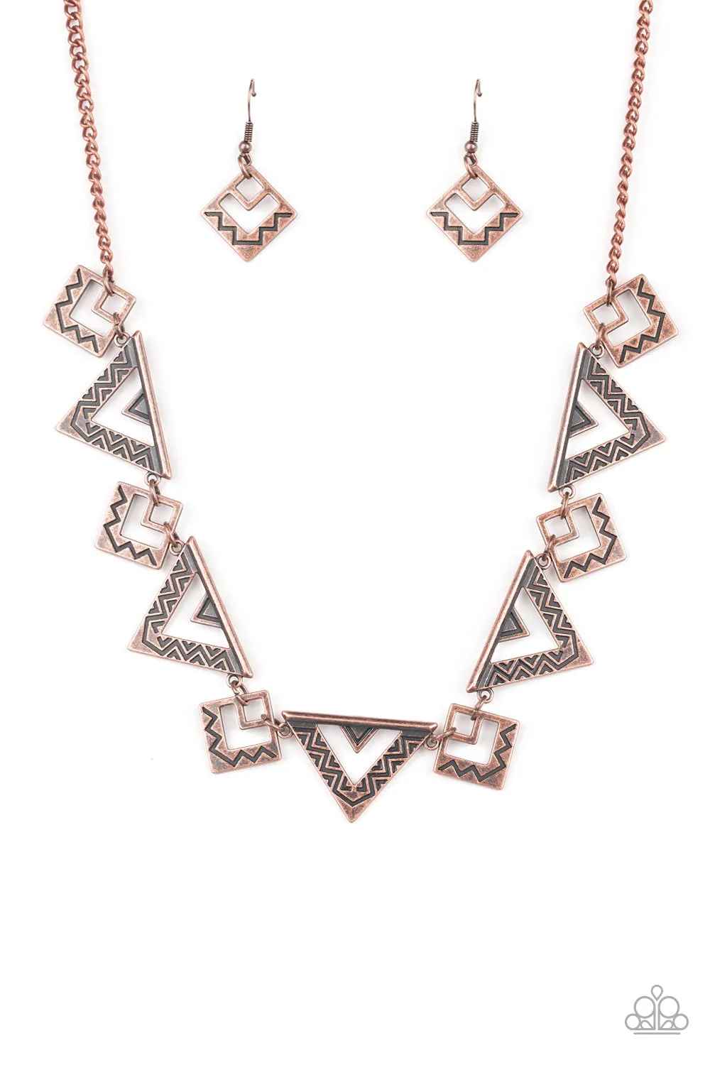 Paparazzi Necklace Giza Goals - Copper Necklace in Zig Zag Tribal Pattern