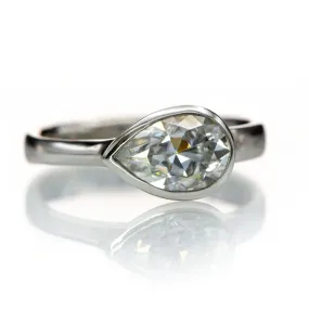 Pear Moissanite Tear Drop Bezel Solitaire Engagement Ring