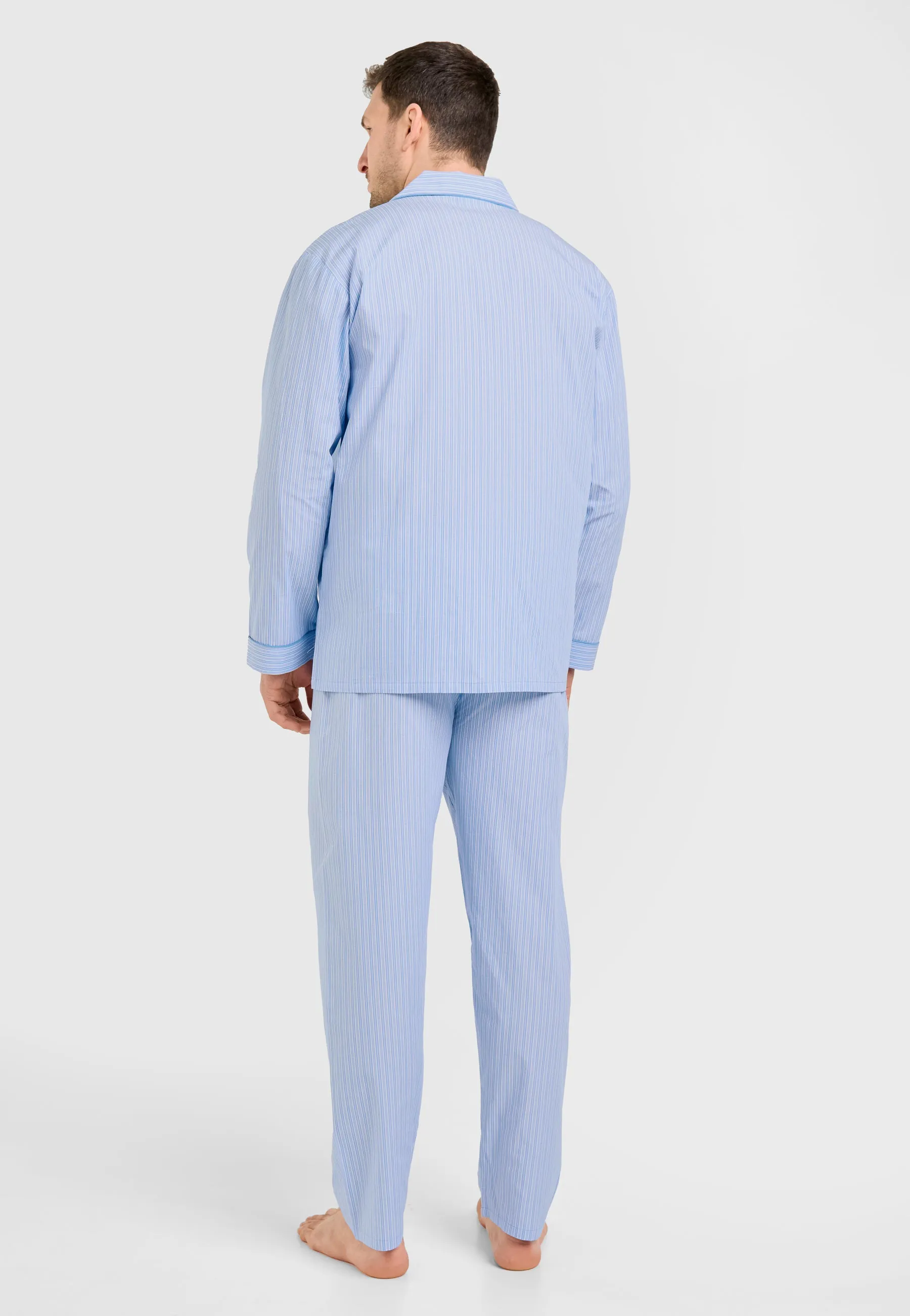 Pijama Hombre Largo Solapa Popelín Rayas - Azul 1523_30