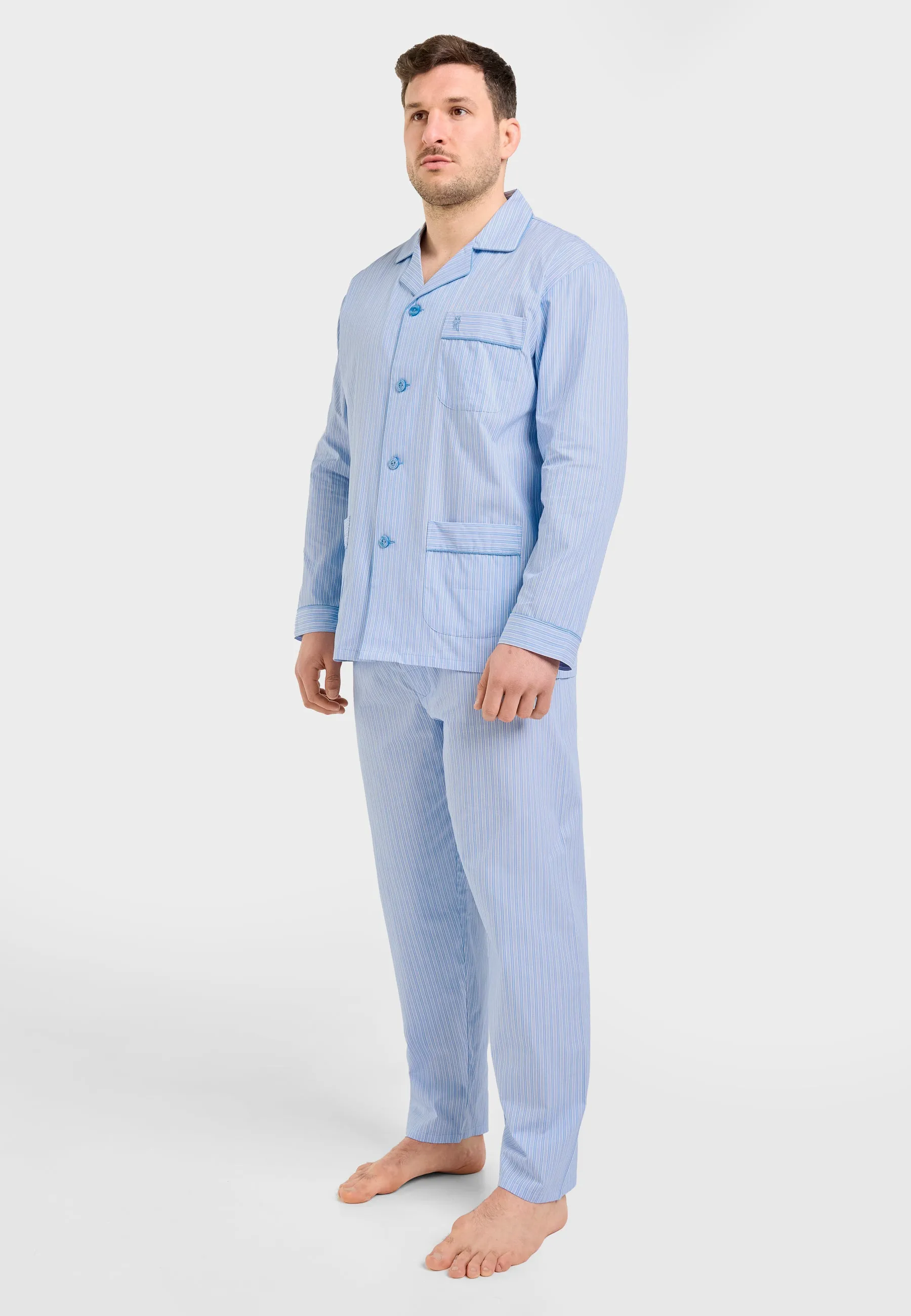 Pijama Hombre Largo Solapa Popelín Rayas - Azul 1523_30