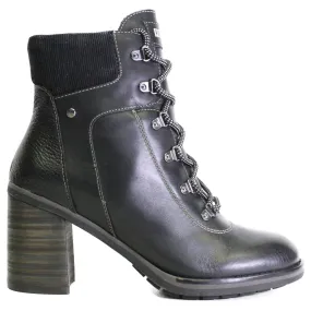 Pompeya Calfskin Leather Women's Zip Up Stack Heeled Boots