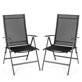 Set of 2 Adjustable Portable Patio Folding Dining Chair Recliners-Black