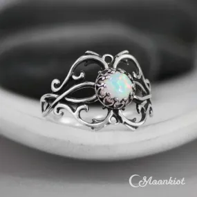 Silver Opal Botanical Filigree Engagement Ring | Moonkist Designs