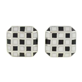 Vintage Sterling & Enamel Checkerboard Cufflinks